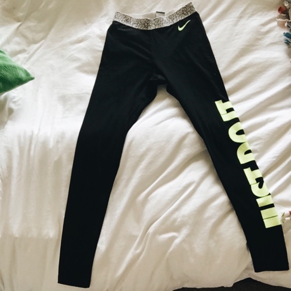 Nike Other - Nike Pro Dri-Fit Black and Neon Just Do It Tights